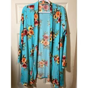 Women's Frumos Teal, Blue Dress Cardigan with Flowers Size 1XL
